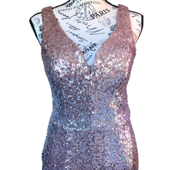 new Crystal Doll Ombré Sequined Mermaid Gown Formal Dress Light Pink Silver - Picture 9 of 16